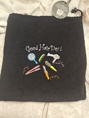 Good Hair Day! Embroidered Black Makeup/Accessory Pouch